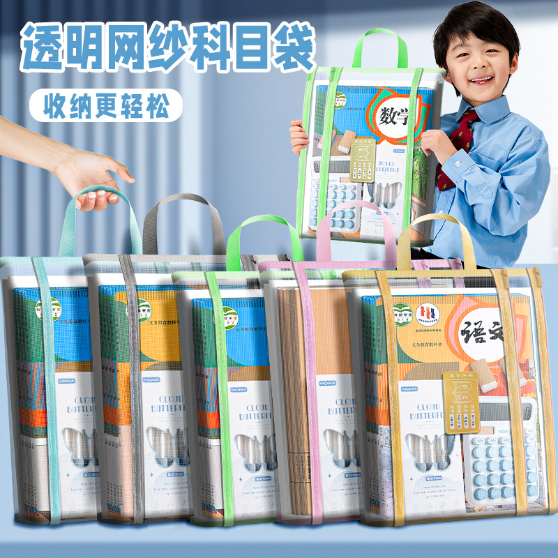 Double-Layer Thickened Subject Bag with Mesh Compartments, Large Capacity A4 Transparent Document Bag for Primary School Students