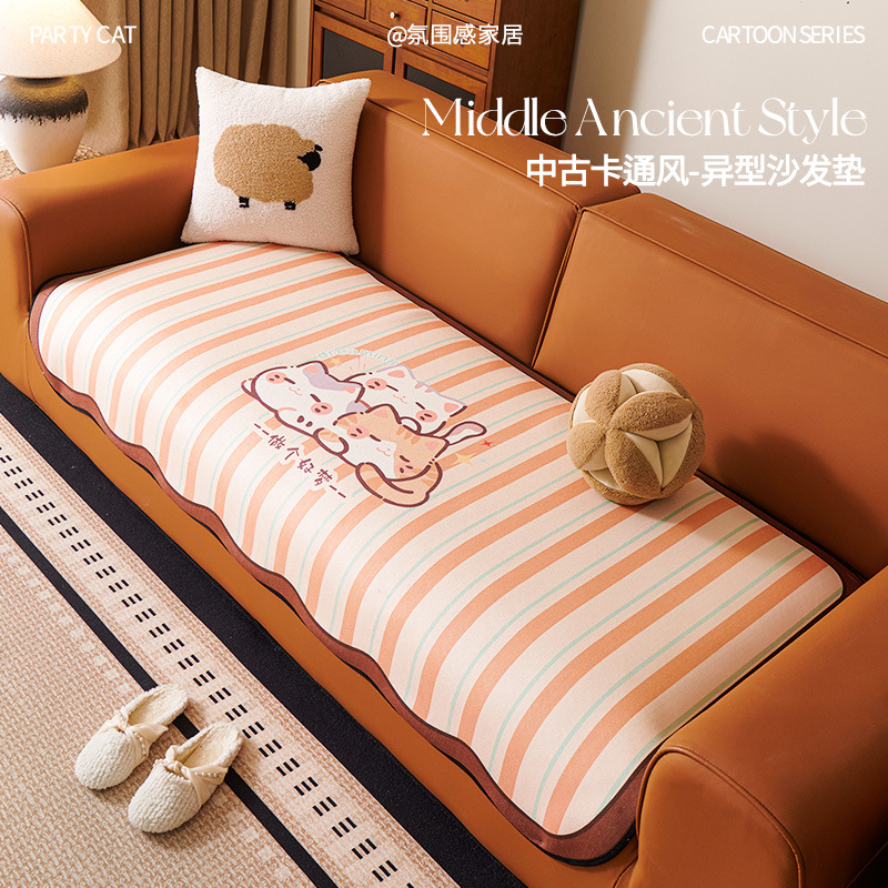Cojín de sofá de forma especial adorable 2025 nuevo cojín de sofá de cuero fijo antideslizante dopamina dibujos animados sofá toalla de tela