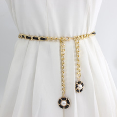 Summer metal waist chain for women with dress and shirt decoration, versatile waist-cinching flower pearl pendant chain