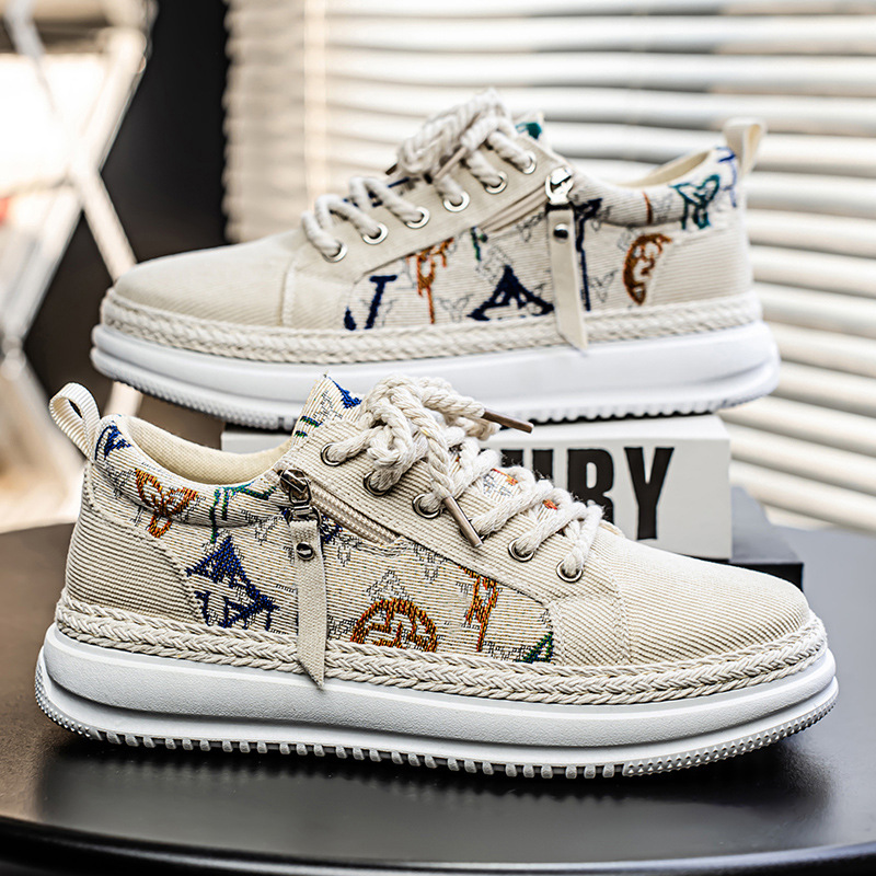 潮流学生鞋子男灯芯绒布面透气板鞋韩版时尚休闲拼色运动帆布鞋男