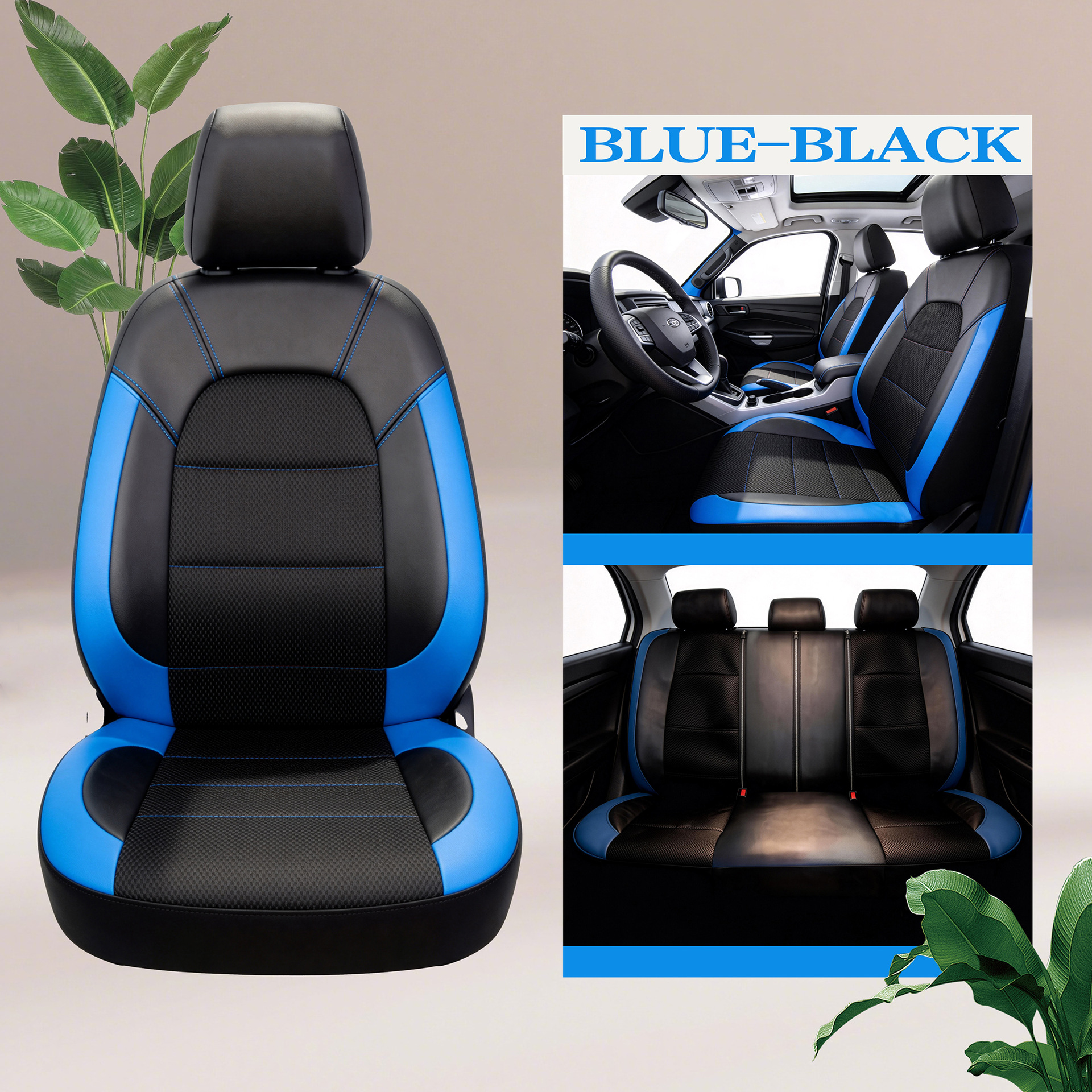Universal seat covers from the manufacturer, leather style, suitable for all seasons, with a triangular grid pattern, sandwich construction, full coverage car seat cushion