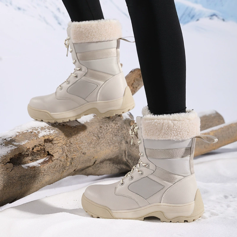 Зимние снежные сапоги плюшевые теплые хлопчатобумажные обувь износостойкие спортивные наружные высокие шнуровки женские сапоги трансграничный большой размер