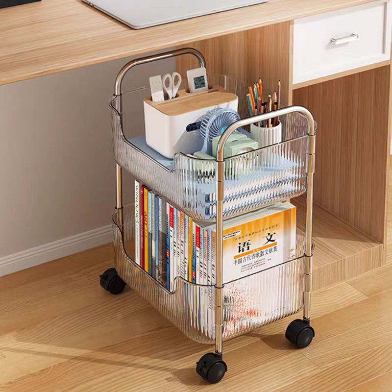 ★ Transparent Book and Newspaper Rack, Elevated Snack Stand, Multi-Layer Movable Cart, Vegetable and Fruit Cabinet, Bedroom and Living Room Storage