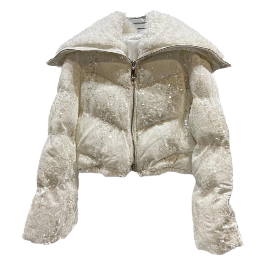 Chaqueta de algodón estilo celebridad de internet para niñas, invierno 2025, nueva, con cuello marinero, forro polar, lentejuelas y terciopelo, abrigo corto de algodón