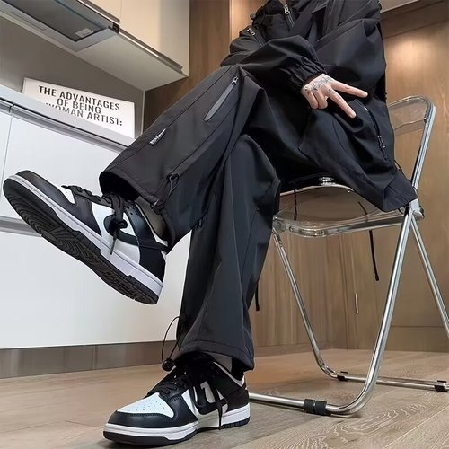 Men's Summer Trendy Loose Waterproof Straight Leg Casual Rain Pants Drawstring Fashionable Comfortable Workwear Casual Pants 