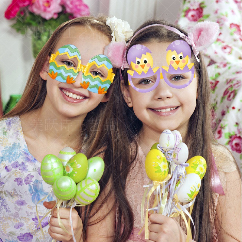 Transfronterizo Nuevo Festival de Pascua fiesta gafas decorativas conejo divertido foto apoyos colorido huevo gafas de papel