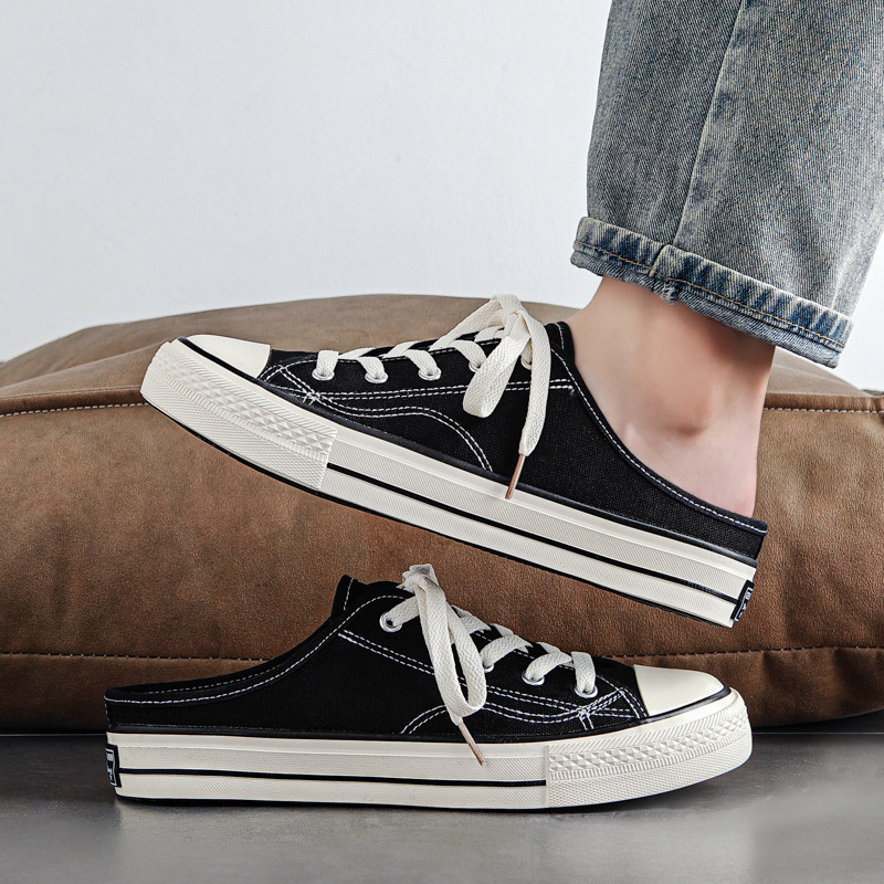 Half-Canvas Shoes for Men 2025 Summer New Style Student Korean Style Versatile Lazy Sneakers Without Heel White Shoes for Men Half-Canvas Shoes for Men 2025 Summer New Style Student Korean Style Versatile Lazy Sneakers Without Heel White Shoes for Men