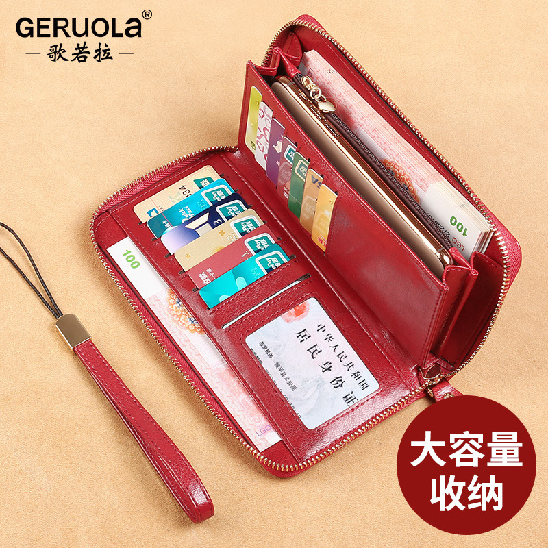Cartera mujer cuero largo moda temperamento todo fósforo cuero suave gran capacidad cremallera billetera embrague se puede colocar en la bolsa del teléfono móvil
