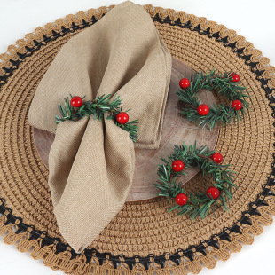 Cross-Border Christmas Series Red Fruit Pine Needle Garland Napkin Buckle Handmade Creative Woven Napkin Ring Napkin Ring Cloth Ring