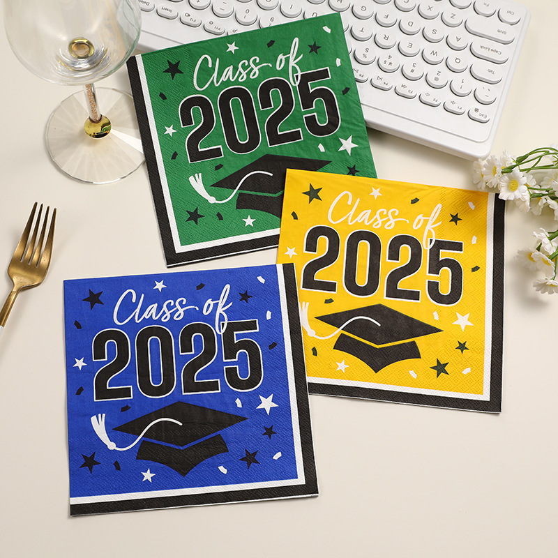 Cross-border Graduation Season Theme Tableware Decoration New Product 2025 Graduation Season Theme Party Disposable Tableware Paper Towel