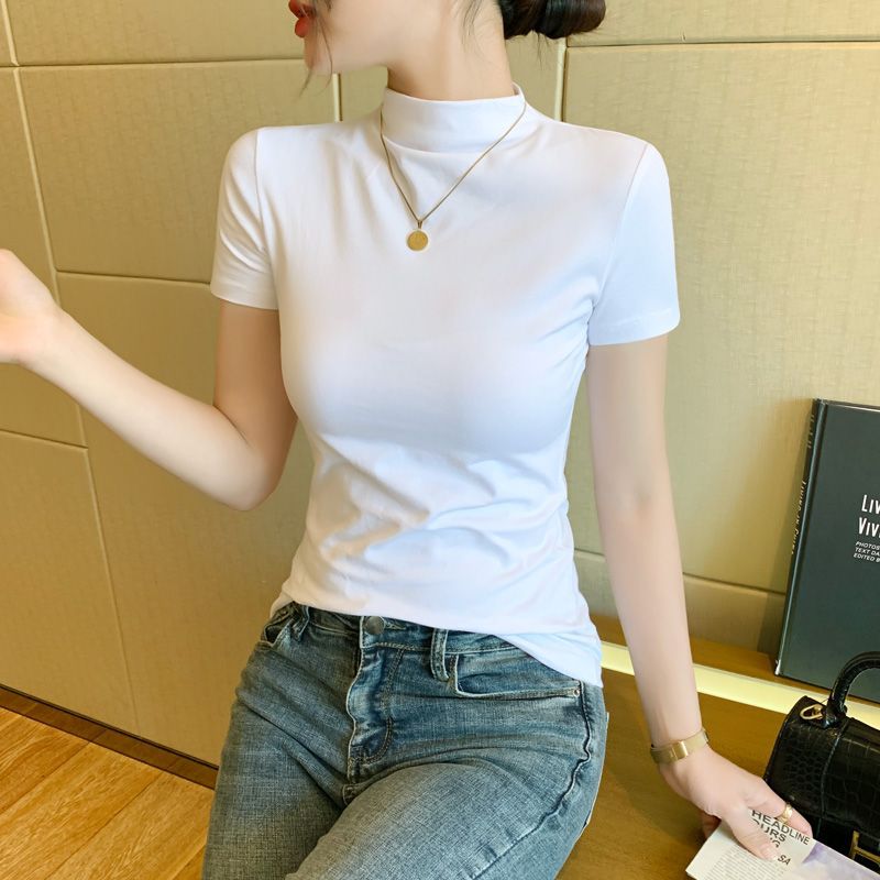 아이보리 반 높은 칼라 코튼]