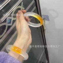冰透石英岩玉高冰黄龙玉一口糖镯 飘糖玉髓俏色手镯平替饰品礼品