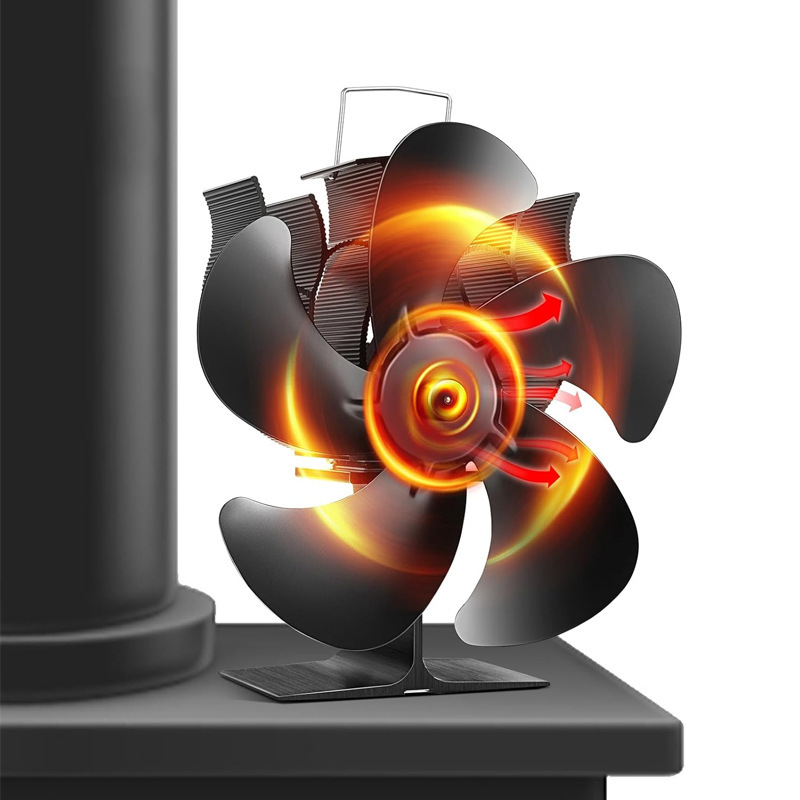 亚马逊速卖通款壁炉风扇5叶循环热能家用木炉静音自启动免插电