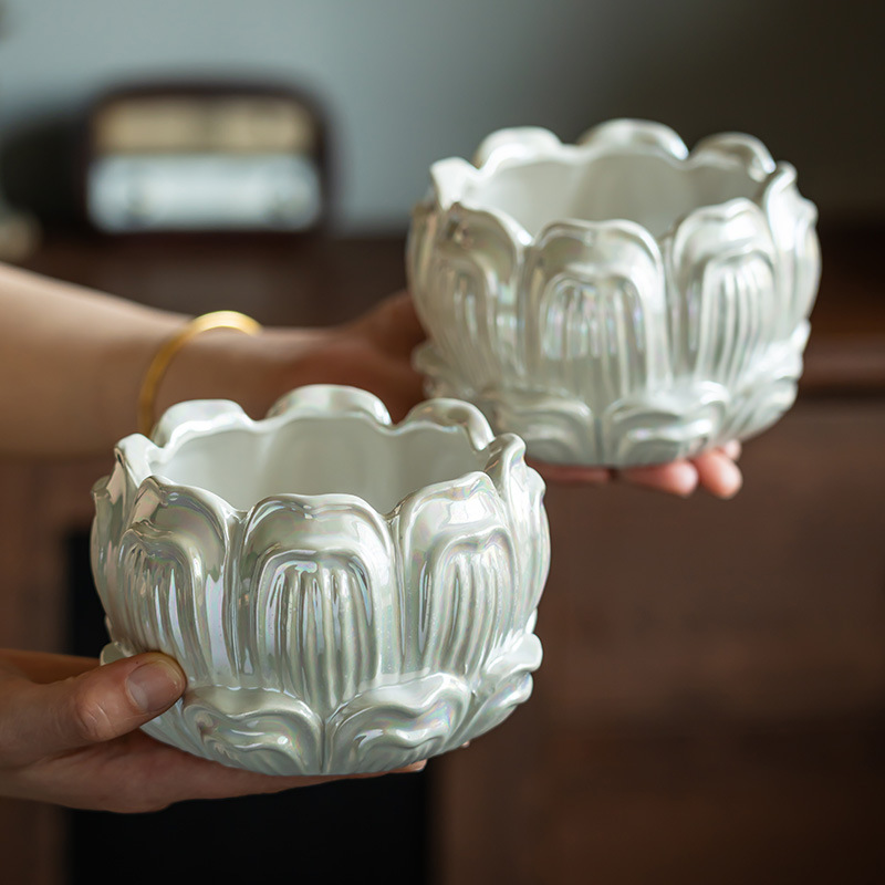 Lotus creativo diseño de cerámica en relieve para el hogar de alto valor de belleza decoración frutas snack lata al por mayor