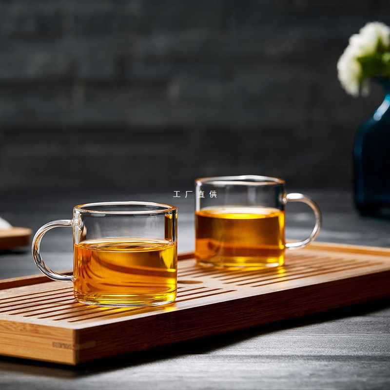 A5L玻璃帶把小茶杯家用主人杯單杯透明品茗杯功夫茶具配件茶碗