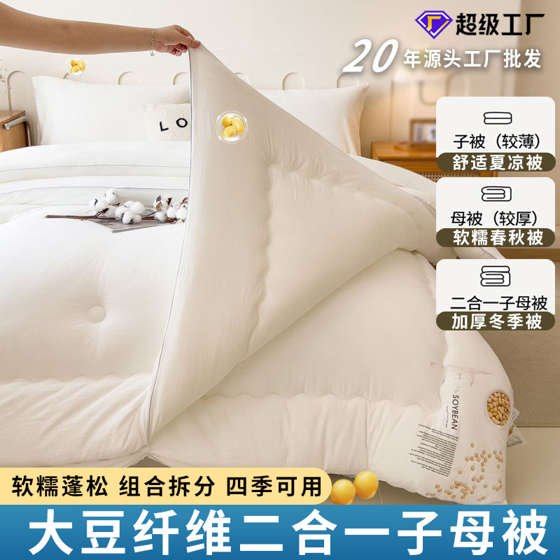 대두섬유 이불 투인원 이불심 버튼형 사계절 이불 학생 싱글 및 더블 이불심 봄, 가을 이불