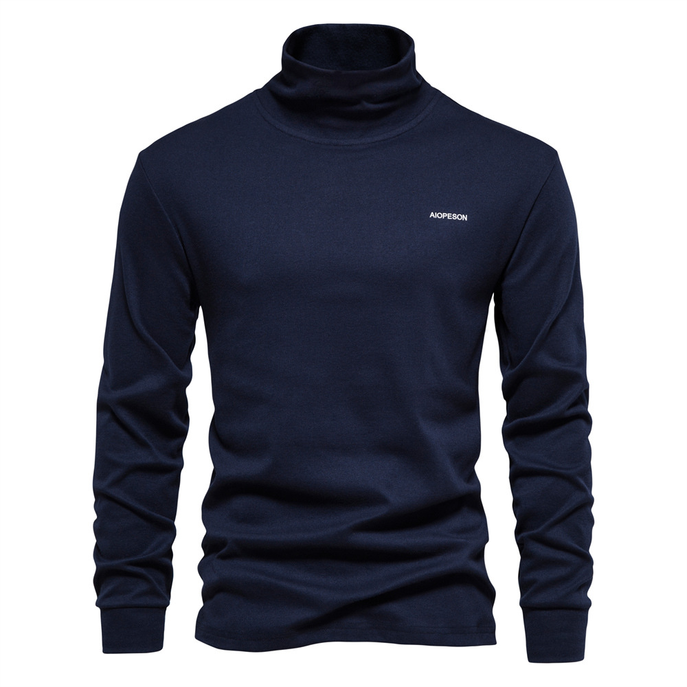 Men's Turtleneck Shirt Long Sleeved Solid Colour Base Layer Top_voghion.com