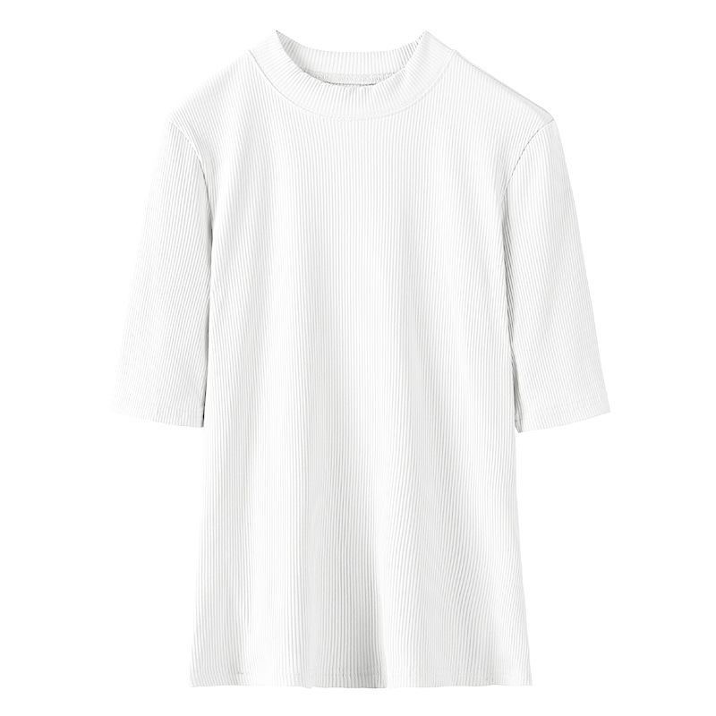 Camisa de fondo de hilo de mujer 2023 nueva camiseta de media manga de cuello alto elegante para mujer Camiseta de media manga interior elástica
