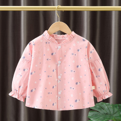Baby Girl Floral Long-Sleeve Shirt 2024 Spring and Autumn New Casual Children's Blouse Korean Style Autumn Outfit Fashion Top