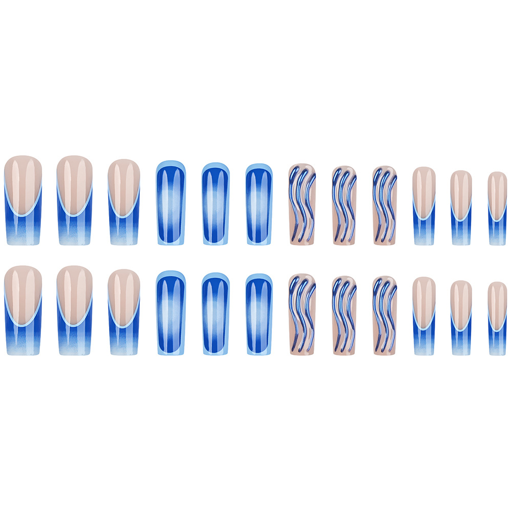 Pipa de agua larga tridimensional 3D, piezas de uñas para uñas, uñas a rayas, parches para uñas, uñas calientes transfronterizas