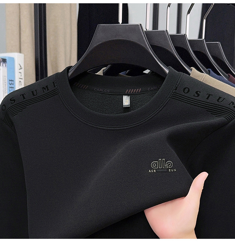 Áo sweatshirt nam cổ tròn dài tay, nỉ lông cừu dày dặn, form rộng thoải mái — Xanh trên chi tiết 10