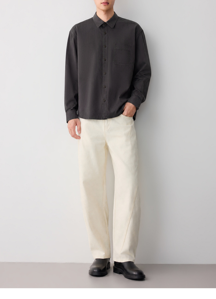 Áo sơ mi nam dài tay cotton trơn màu phong cách công sở — đen chi tiết 53
