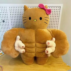 筋肉質のハローキティ人形 KT猫おもちゃ抱き枕 女の子用ベッド寝具 誕生日プレゼント ぬいぐるみ 黒革限定版