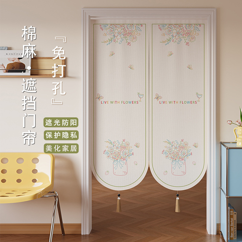 Door Curtain Partition Curtain Bedroom Home Bathroom Study Door Cotton and Linen Half Curtain Kitchen Half Privacy Blocking Curtain