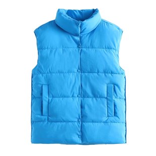 ZA cross-border women's clothing wholesale autumn and winter stand collar single row hidden buckle sleeveless warm down cotton vest vest 3427747