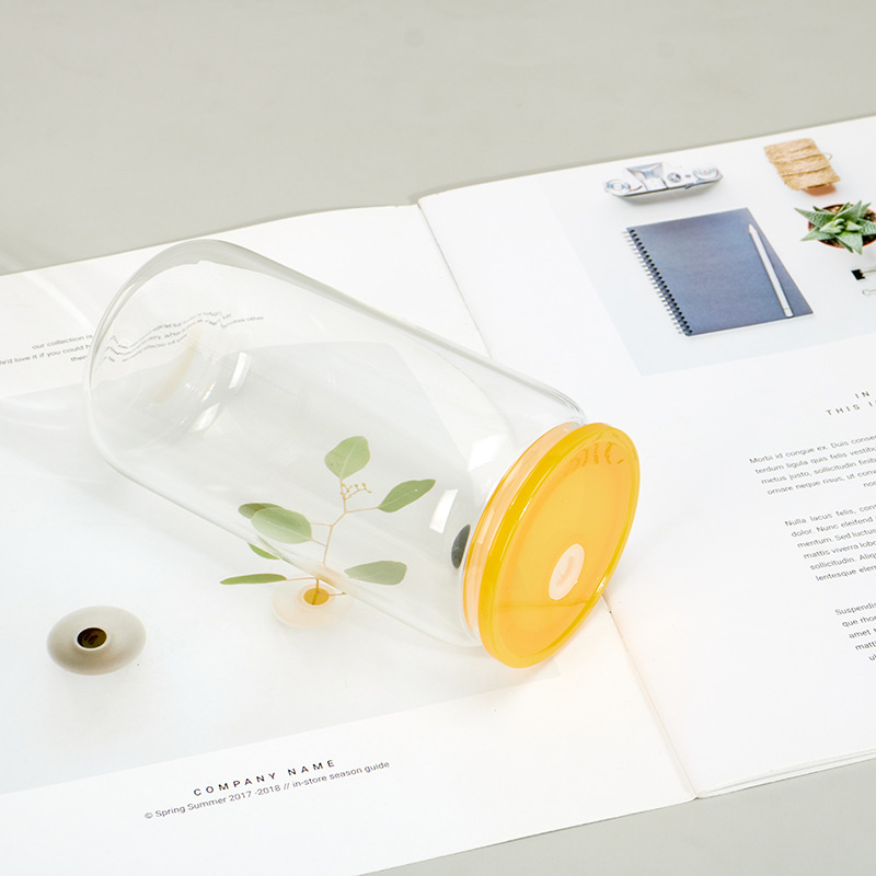 Cross-border Mason Cup sublimación de una sola capa gruesa transparente borosilicato cubierta de color de vidrio taza de agua cubierta de bambú paja al aire libre