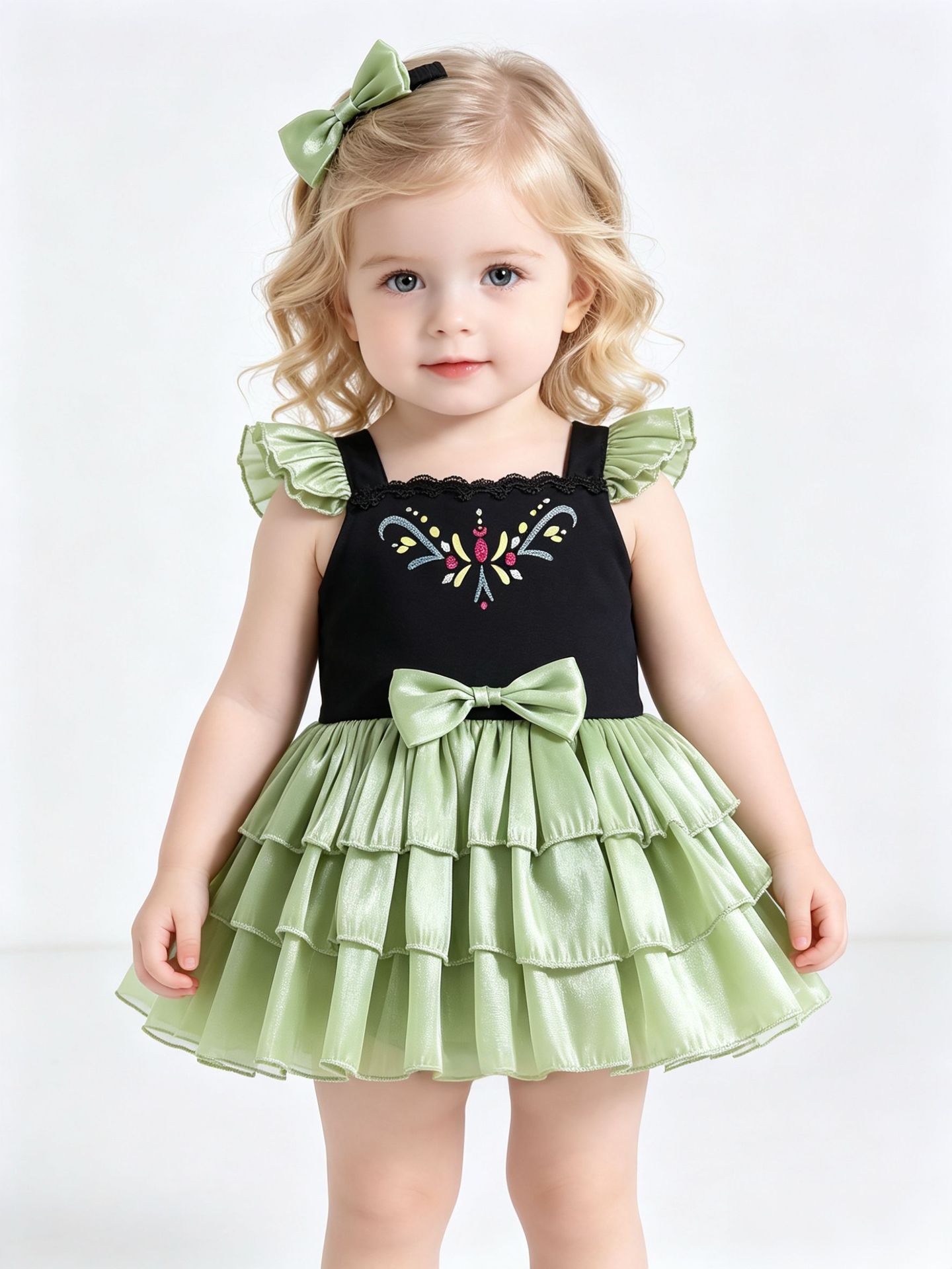 Comercio exterior congelado niña princesa Anna falda de hija hija hija hija lindo falda de arnés bebé pastel de manga volante falda de escalada