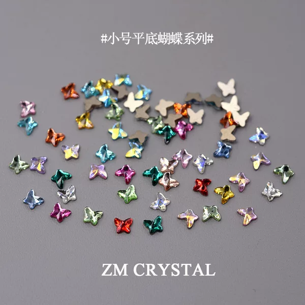 Cross-border New 4mm Small Butterfly Color Nail Art Special-shaped Drill Flat Bottom Drill Gold Bottom Drill Nail Art Sticker Drill