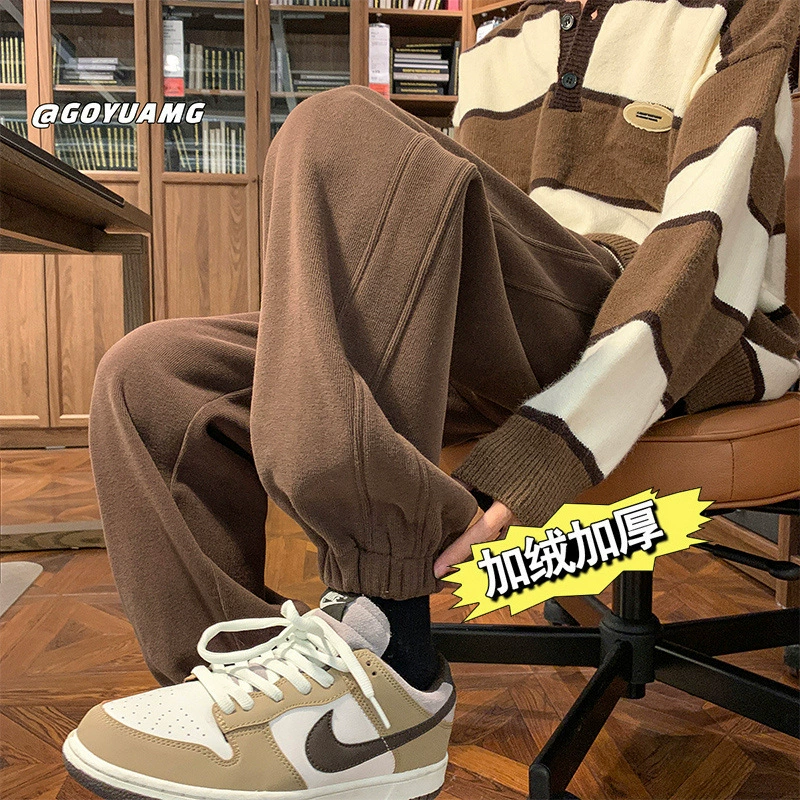 Спортивные брюки с букетом ноги женские осенью и зимой бархат утолщение прилив нишевый дизайн рыхлый тонкий серый брюки Harlen Wei