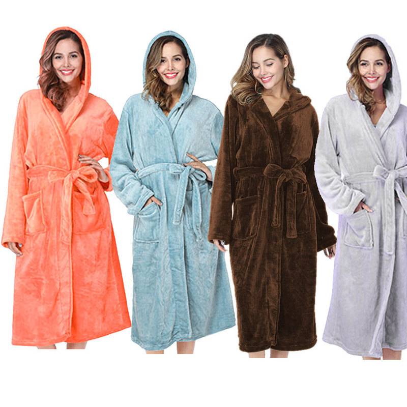 Factory Direct Sale Hooded Bathrobe Flannel Women's Winter Pajamas Thickened Warm Loungewear Loose Long Nightgown Factory Direct Sale Hooded Bathrobe Flannel Women's Winter Pajamas Thickened Warm Loungewear Loose Long Nightgown