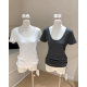 Senna 2025 New Summer Dipper Shoulder U-Neck Multicolor Foundation Comfortable Wear tee Short-sleeved T-shirt for Women in Summer