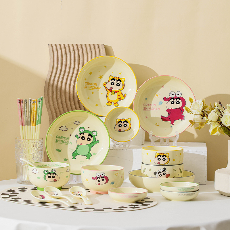 One-Person Tableware Set Crayon Shin-Chan Animal Series Ceramic Rice Bowl Cute High-Value Dish Set Gift Box