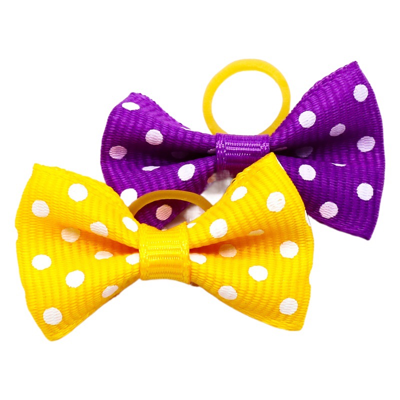 Cross-Border New Wave point bow rubber band hair ring dog cat hair flower hair rope headdress pet accessories in stock