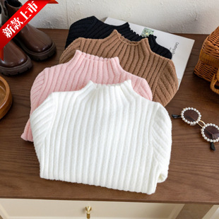 Girls' Sweater Autumn and Winter Children's Knitted Base Shirt Baby Pullover Children's Thickened Half-High Collar All-Match Top