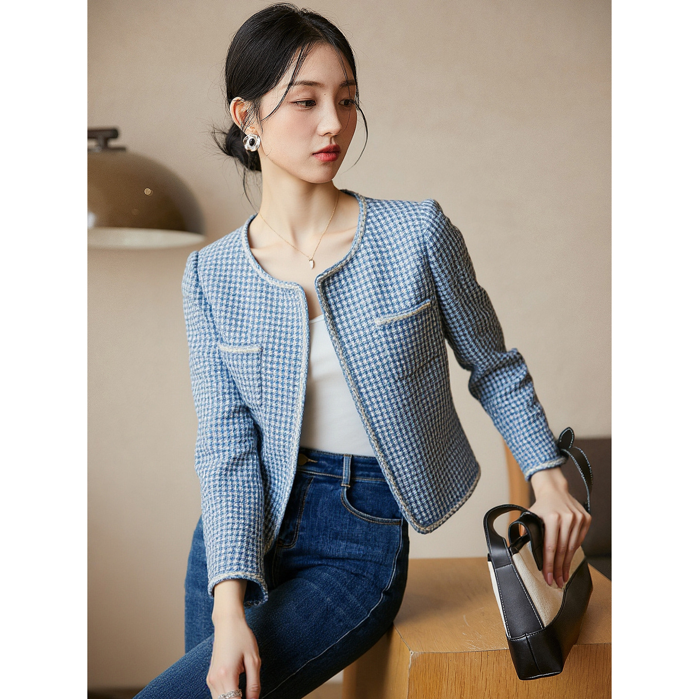 French High Light Luxury Small Fragrance Jacket Spring and Autumn New Women's Long-Sleeved Temperament Tweed Short Jacket