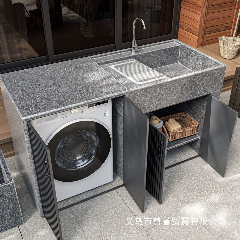 Outdoor Granite Laundry Sink Cabinet for Balcony, Home Use Washbasin, Courtyard Wash Basin Integrated Cabinet