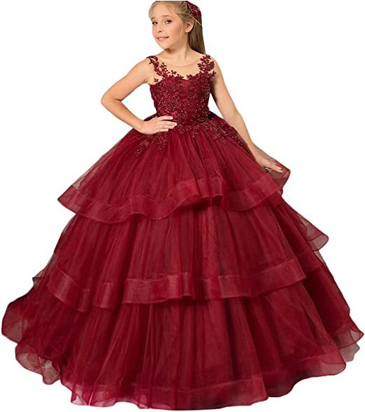 Nuevo vestido de boda de los niños europeos y americanos transfronterizos sin mangas de las niñas rendimiento de encaje cumpleaños puffy vestido de la torta de la princesa