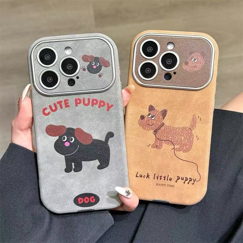 Lindo perro de dibujos animados para Apple 15ProMax Pareja iphone16 funda para teléfono 13 ventana grande 14 todo incluido