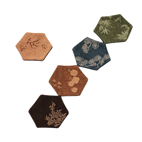 Excellent tea ceremony handmade tie-dye hexagonal coaster tea cup holder fabric pot tea mat tea table insulated tea ceremony accessories