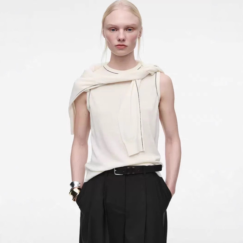 COS flat for women's 2025 spring and summer new temperament simple black and white color contrast round neck sleeveless vest vest top