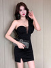 Deep V-shoulder strapless dress， sexy nightclub buttocks wrapped skirt for women