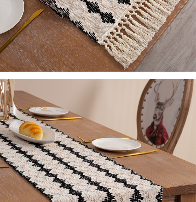 Nouveau drapeau de table tissé en coton, décoration assortie de couleur de gland, nappe longue bande, armoire à chaussures, armoire d'entrée_voghion.com