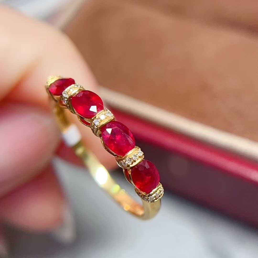 18k金红宝石 戒指 ruby 节日礼品 纪念日珠宝首饰 珠宝厂