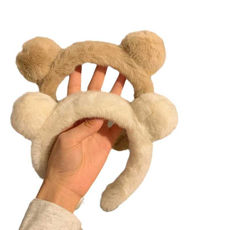 Otoño y invierno lindos osos de peluche orejas cabello de dibujos animados para mujeres cabello roto lavar la cara aplicación de máscara especial cabello de cabello banda de cabeza tocado