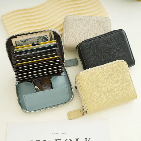 Japanese-Style Anti-Theft Genuine Leather Wallet Card Holder Multifunctional Accordion Card Holder Women's Zipper Coin Purse Foreign Trade