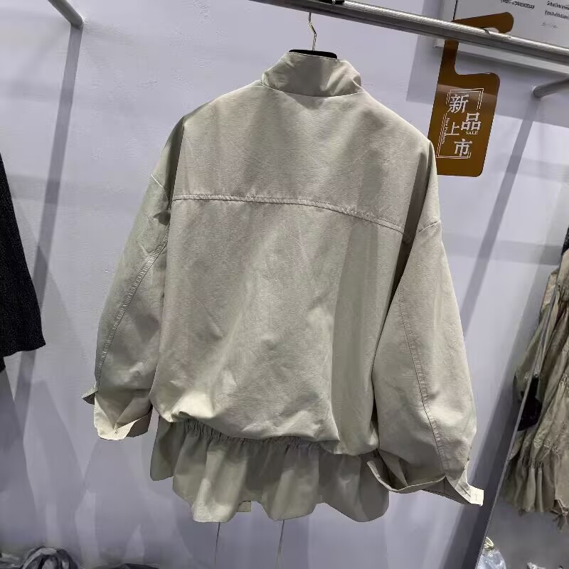 ng2510292 European Style 2026 Spring New Stand Collar Zipper Drawstring Fashionable Loose Casual Mid-Length Trench Coat Women's_ecoleips.com